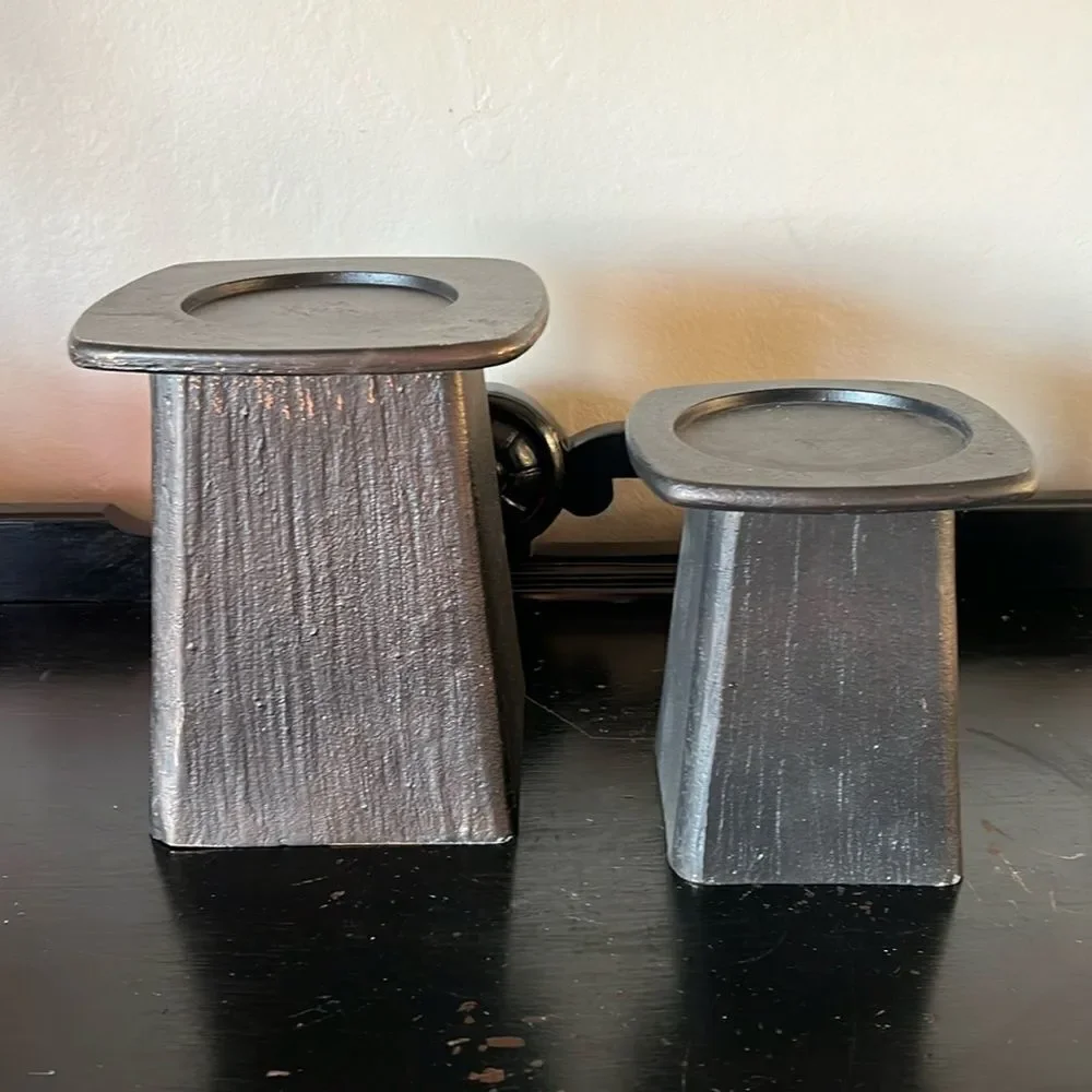 Pottery Barn Cast Aluminum Pillar Candle Holders